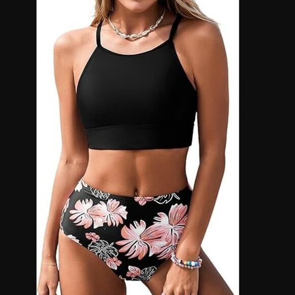 Herseas Brand NWOT Size Medium Vintage Style Tropical Leaf High Waisted Bikini - Picture 1 of 5